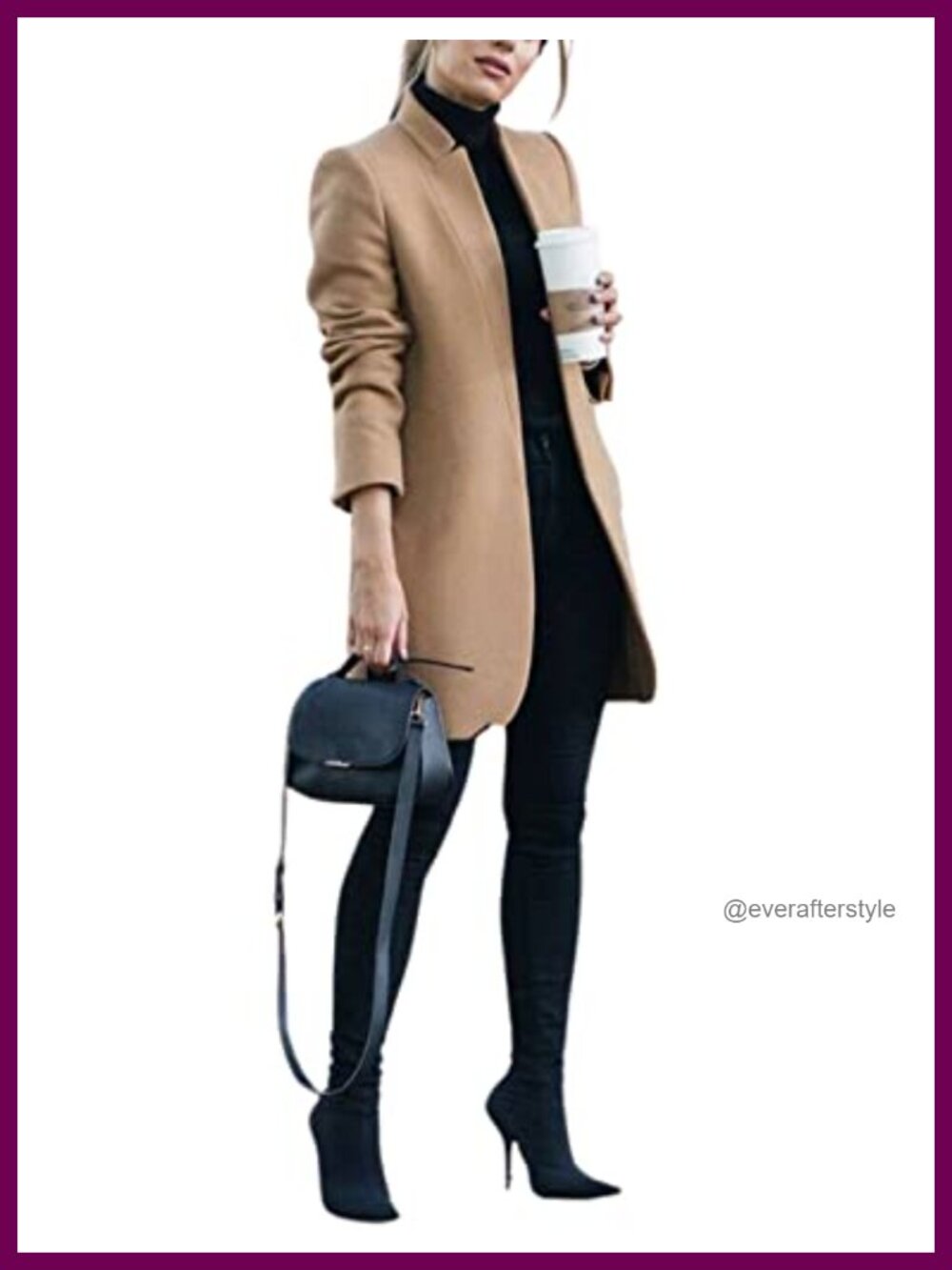 Womens Mid Long Wool Blend Pea Coat Stand Collar Slim Fit Trenchcoat